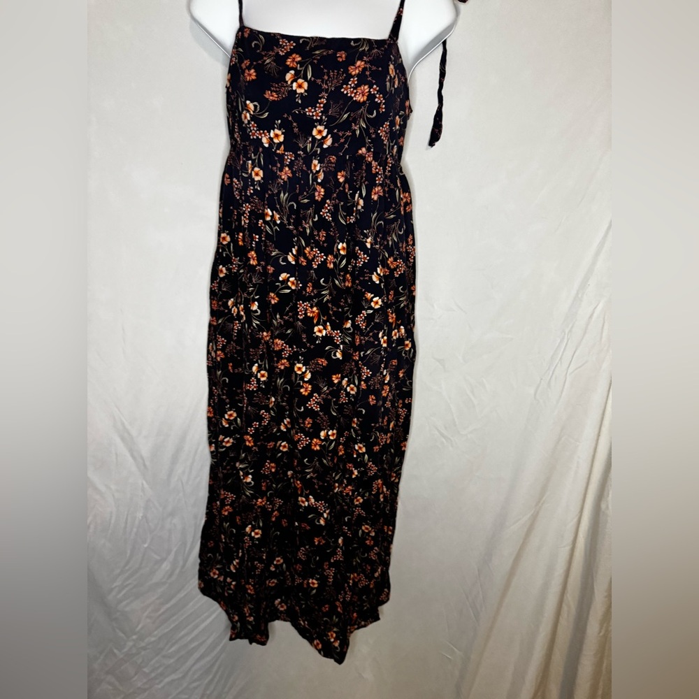 Old Navy Navy Blue and Orange Floral Maxi Dress